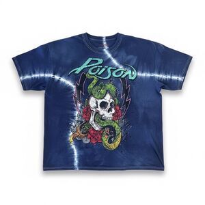 Poison Rock Band Skull & Snake Blue Tie Dye T-Shirt Mens XXL